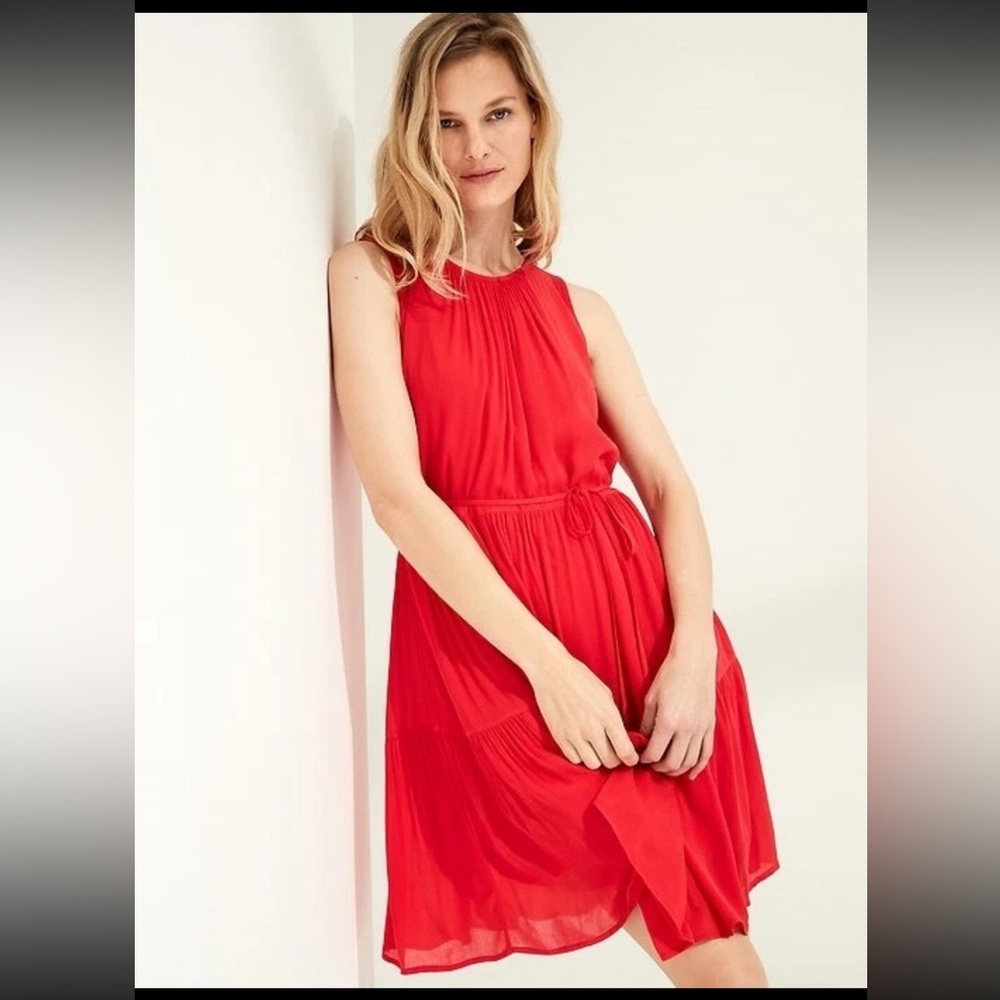 Banana Republic Red Pleated Sundress Wedding Guest